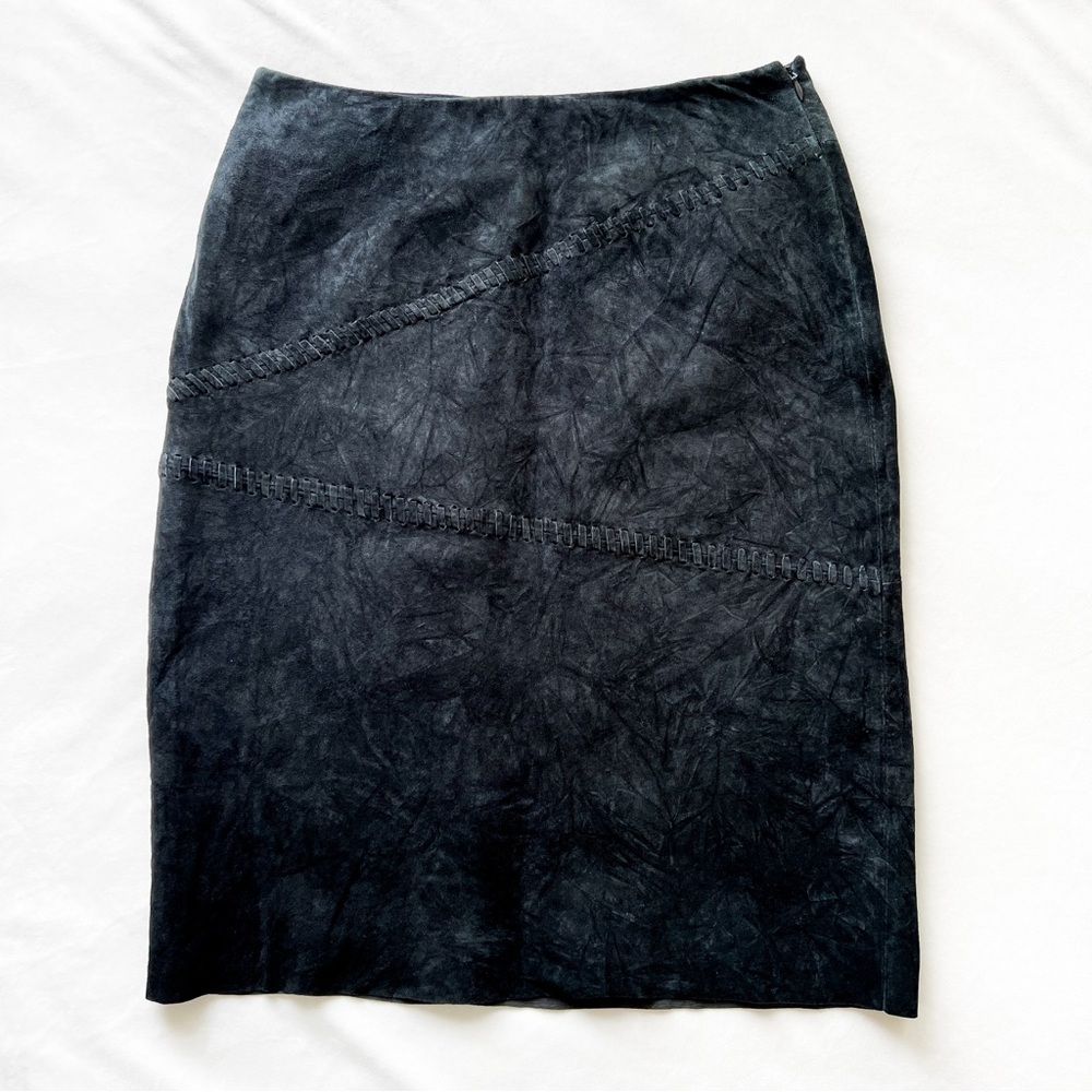 Vintage JPR Outfit Black Leather Skirt with Whipstitch Accents - Size 8
